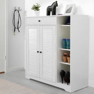 31.5" Modern White Slim Shoe Cabinet with Adjustable Shelf & Top Drawer