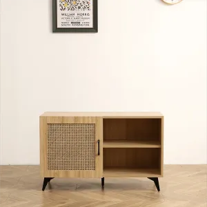 39" Modern Shoe Storage Cabinet with Natural Rattan Mesh Door and Solid Wooden Handle