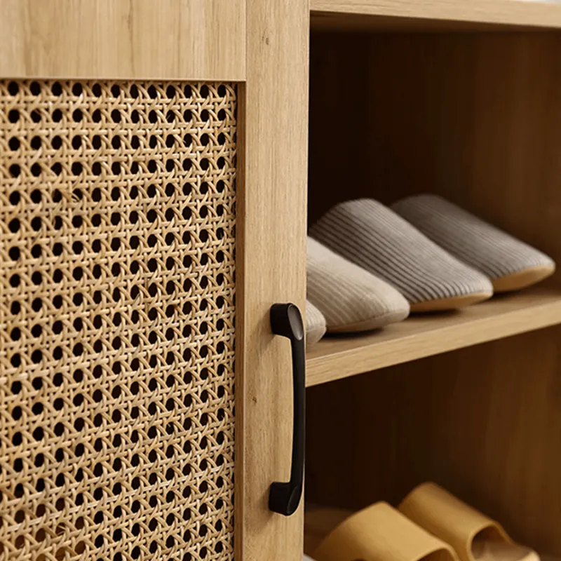 39" Modern Shoe Storage Cabinet with Natural Rattan Mesh Door and Solid Wooden Handle