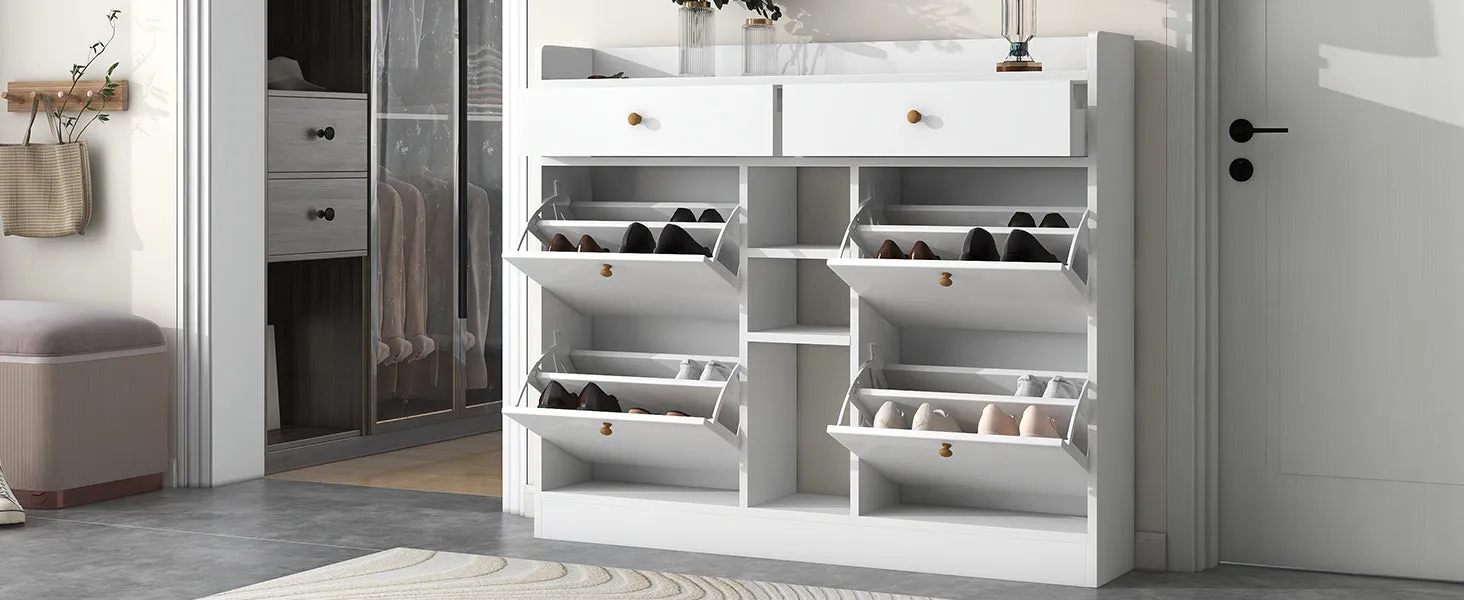 4-Drawer Shoe Cabinet with 2-Tier Storage - Holds 19 Pairs - Modern Entryway Organizer