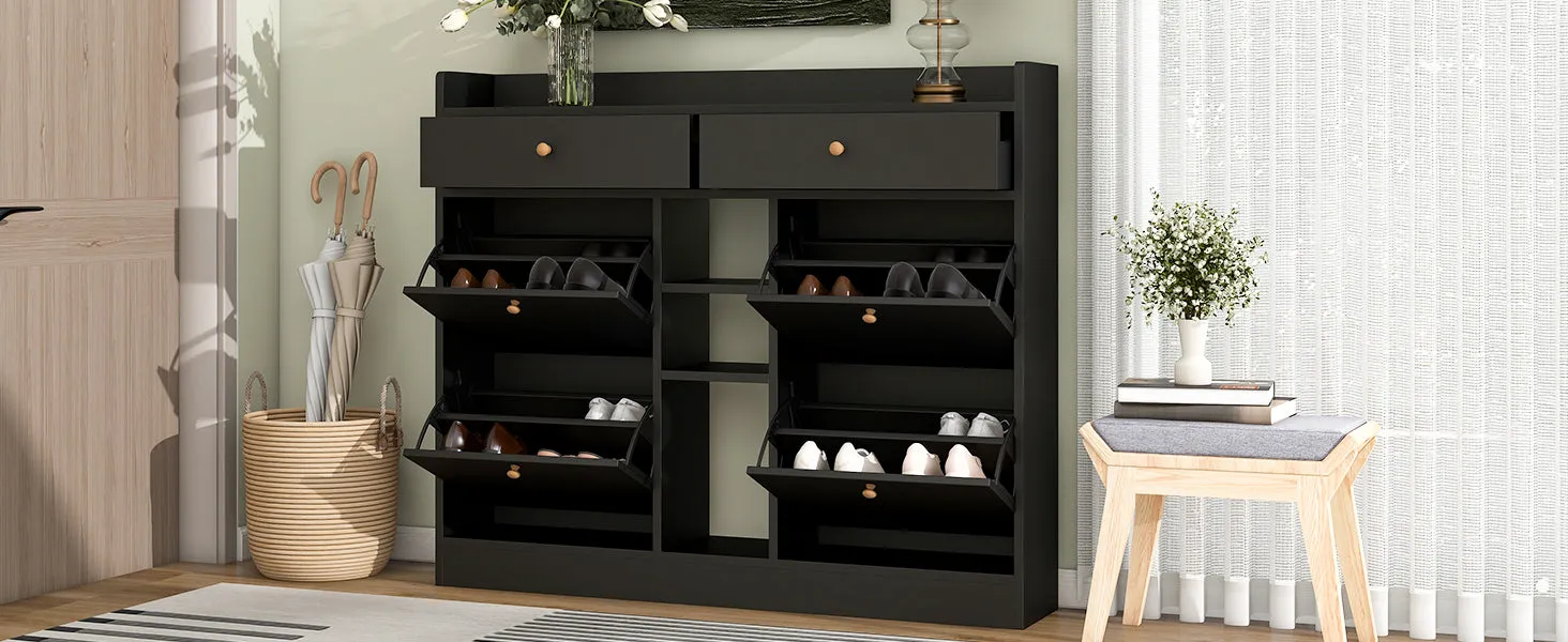 4-Drawer Shoe Cabinet with 2-Tier Storage - Holds 19 Pairs - Modern Entryway Organizer