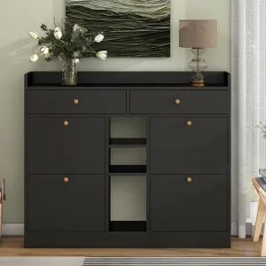 4-Drawer Shoe Cabinet with 2-Tier Storage - Holds 19 Pairs - Modern Entryway Organizer