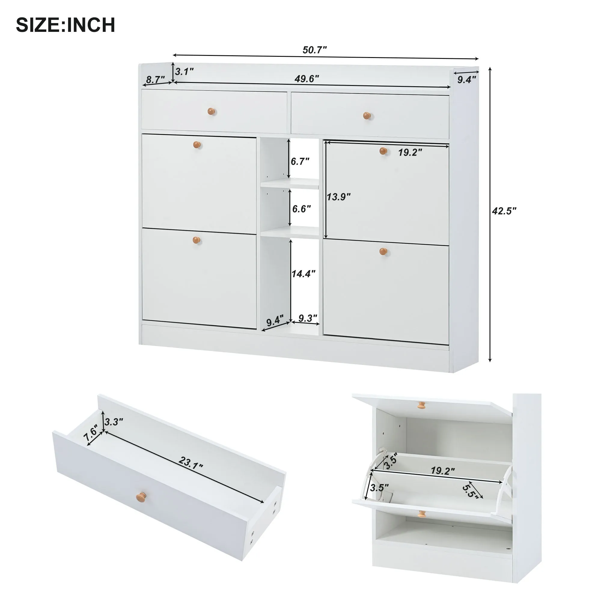 4-Drawer Shoe Cabinet with 2-Tier Storage - Holds 19 Pairs - Modern Entryway Organizer