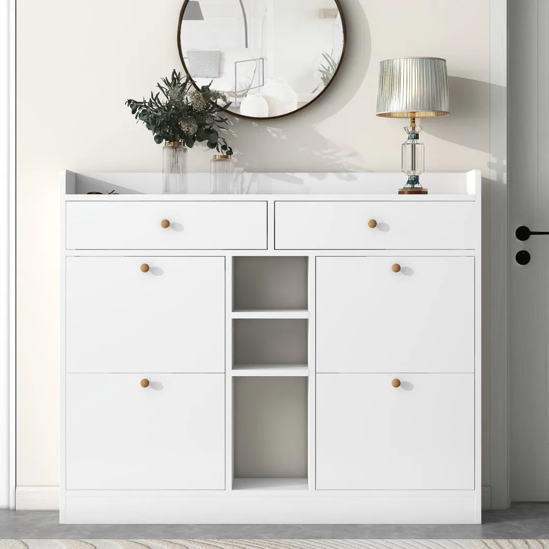 4-Drawer Shoe Cabinet with 2-Tier Storage - Holds 19 Pairs - Modern Entryway Organizer