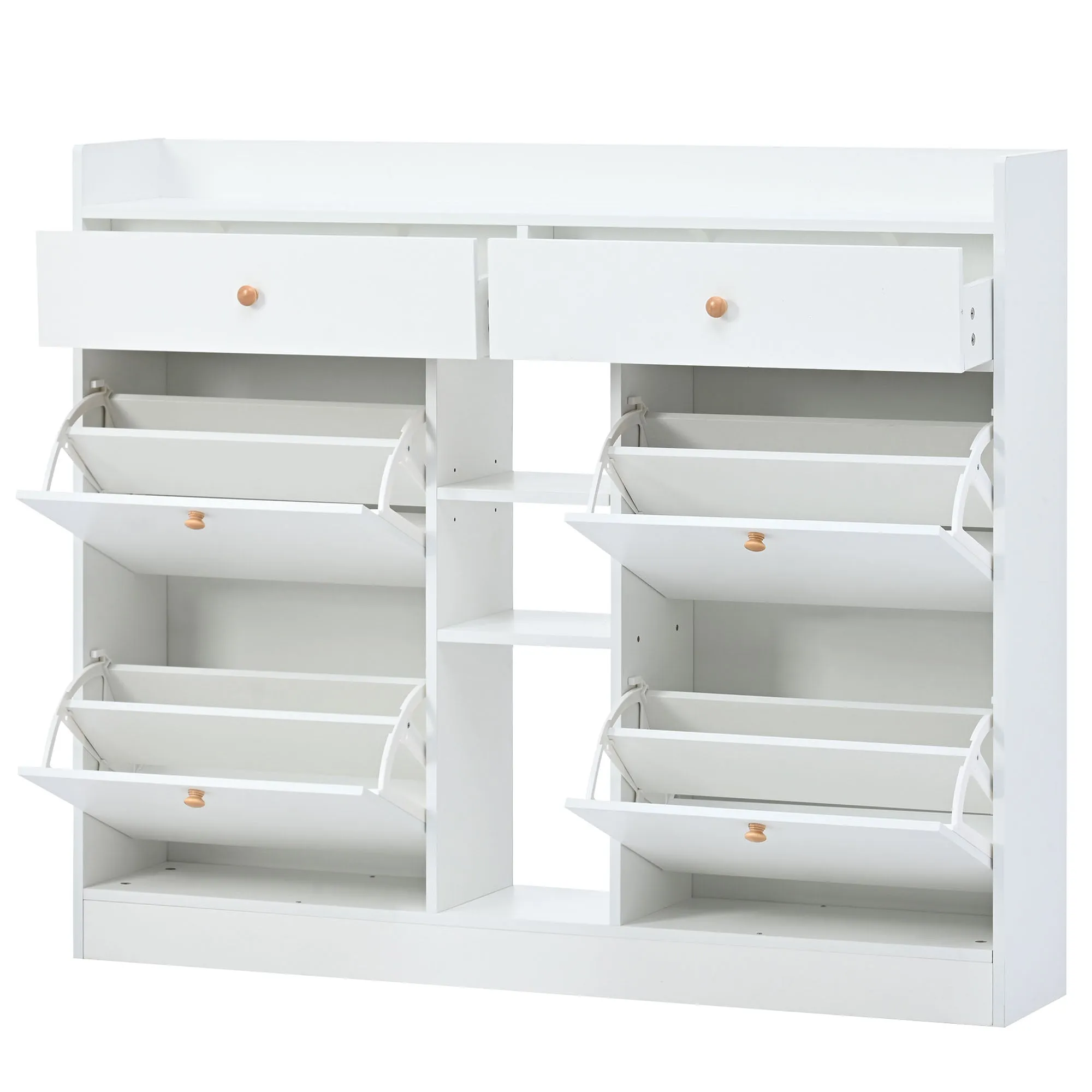 4-Drawer Shoe Cabinet with 2-Tier Storage - Holds 19 Pairs - Modern Entryway Organizer