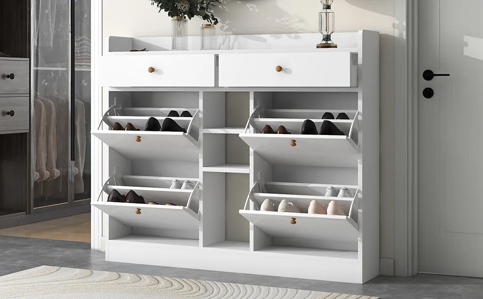 4-Drawer Shoe Cabinet with 2-Tier Storage - Holds 19 Pairs - Modern Entryway Organizer