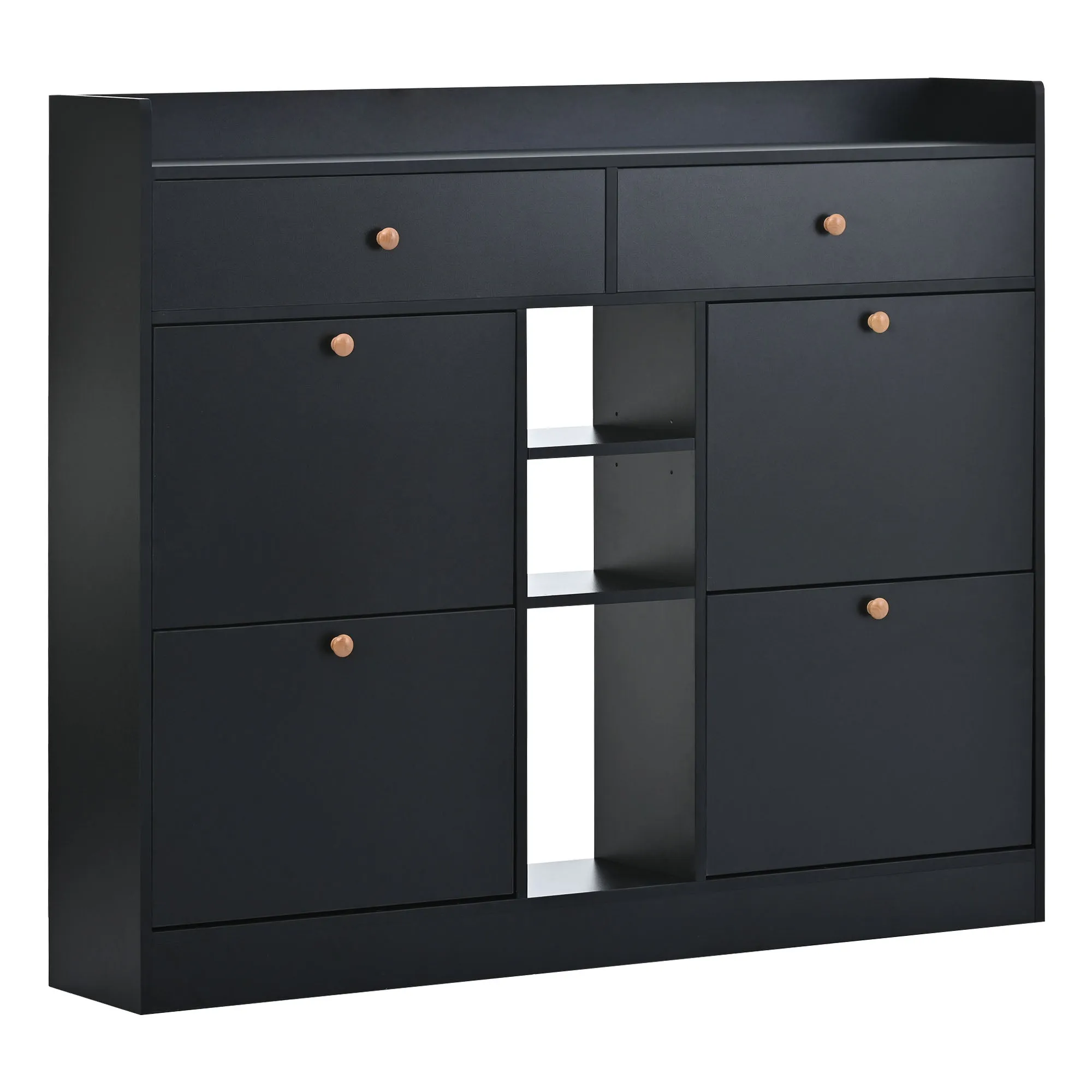 4-Drawer Shoe Cabinet with 2-Tier Storage - Holds 19 Pairs - Modern Entryway Organizer