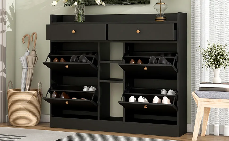 4-Drawer Shoe Cabinet with 2-Tier Storage - Holds 19 Pairs - Modern Entryway Organizer