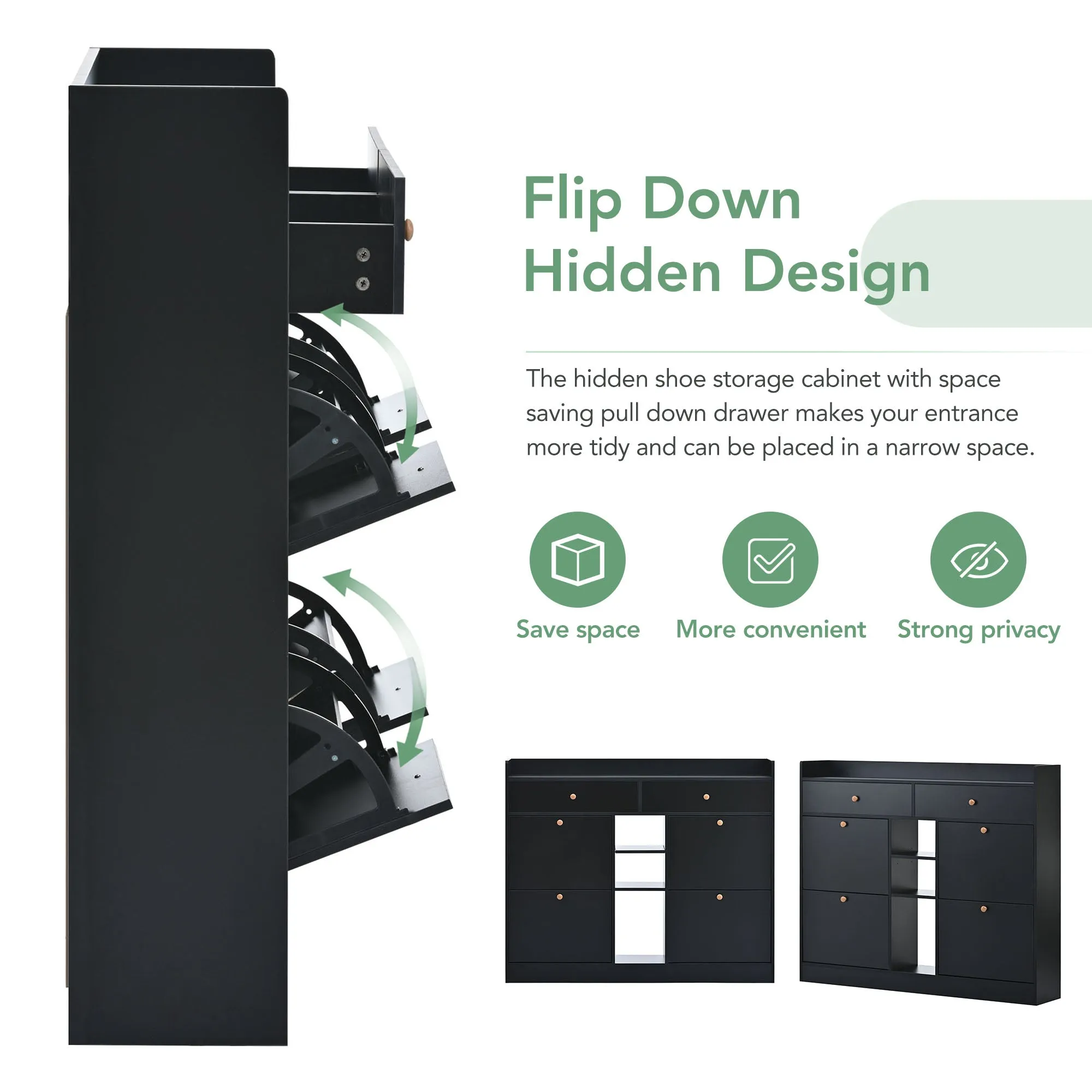 4-Drawer Shoe Cabinet with 2-Tier Storage - Holds 19 Pairs - Modern Entryway Organizer
