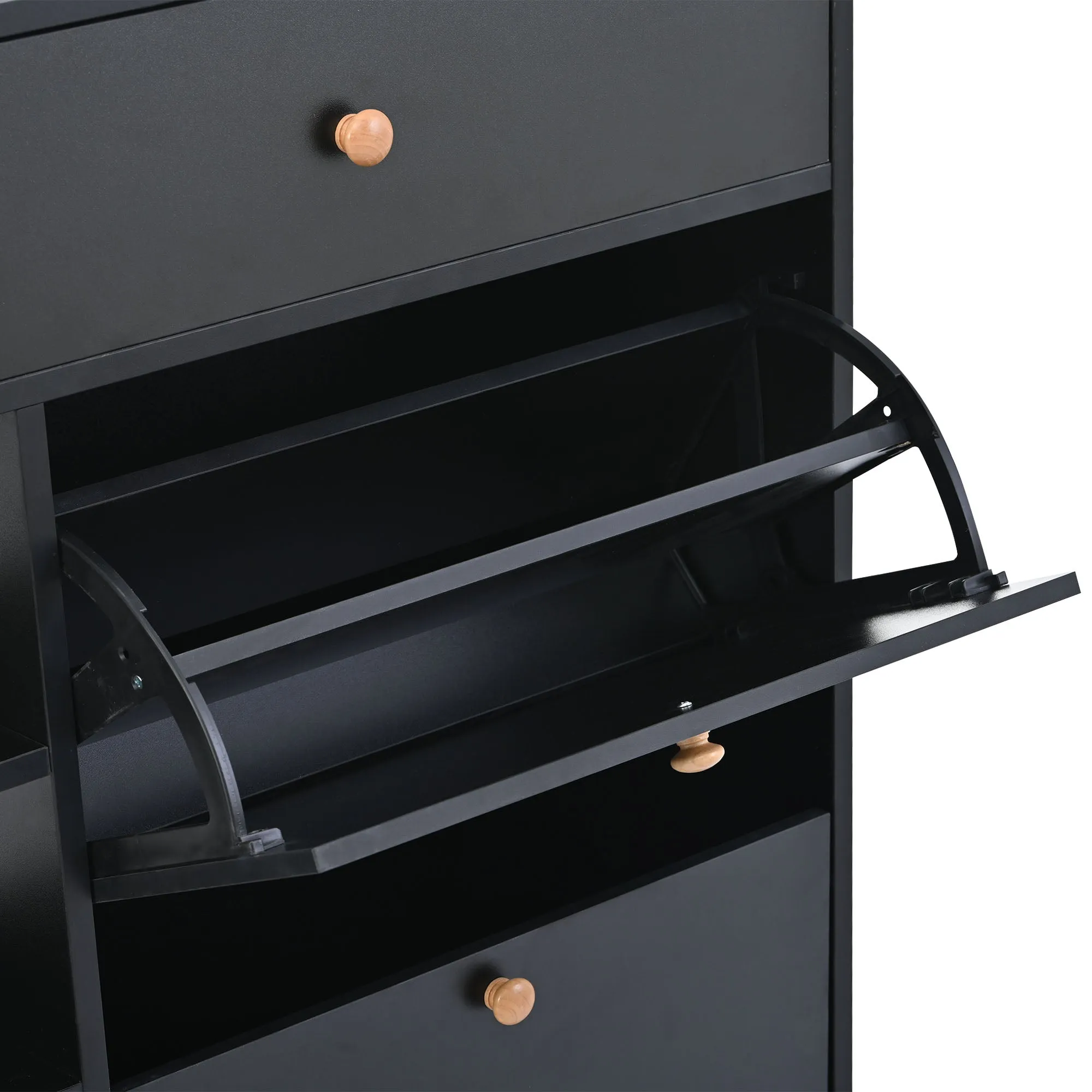 4-Drawer Shoe Cabinet with 2-Tier Storage - Holds 19 Pairs - Modern Entryway Organizer
