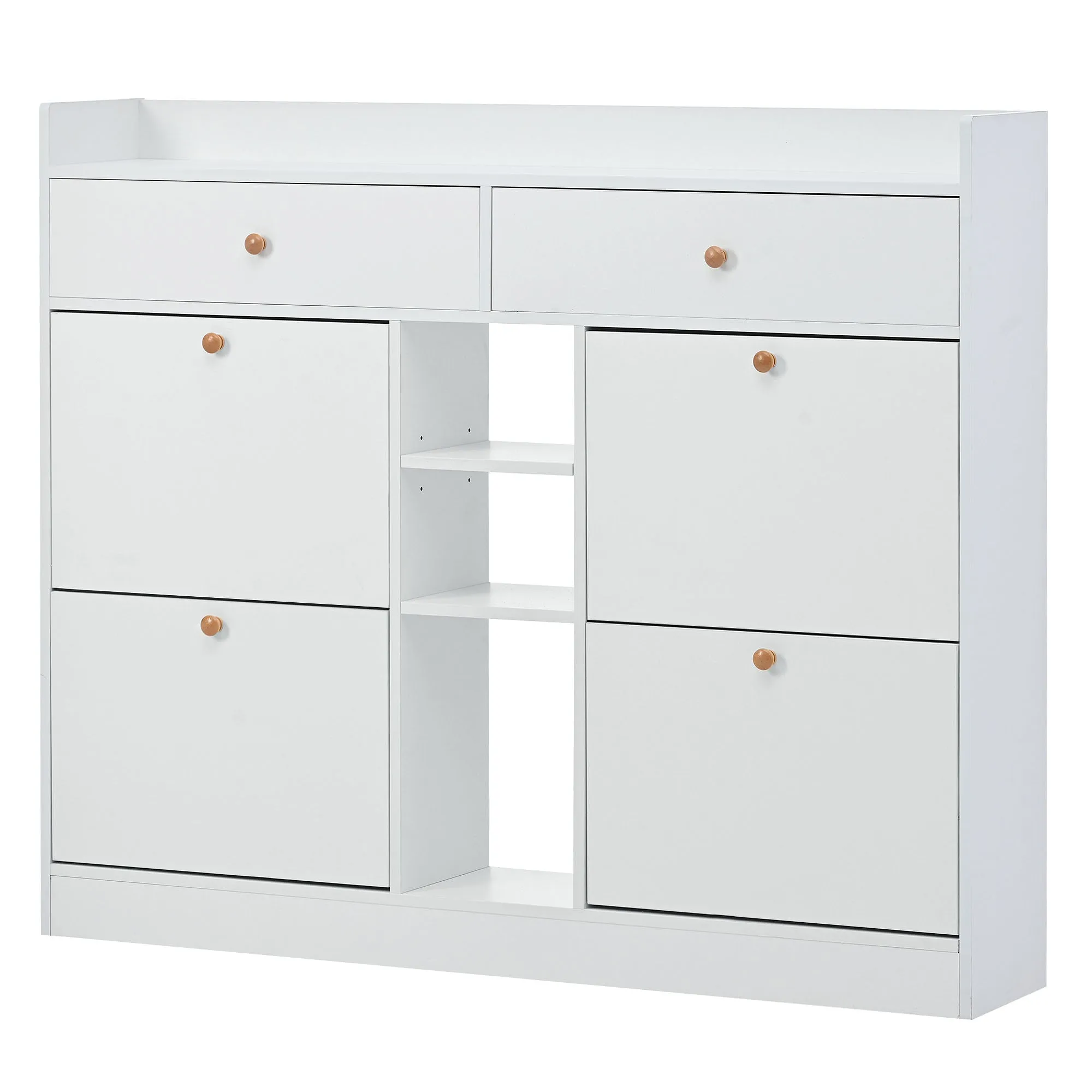 4-Drawer Shoe Cabinet with 2-Tier Storage - Holds 19 Pairs - Modern Entryway Organizer