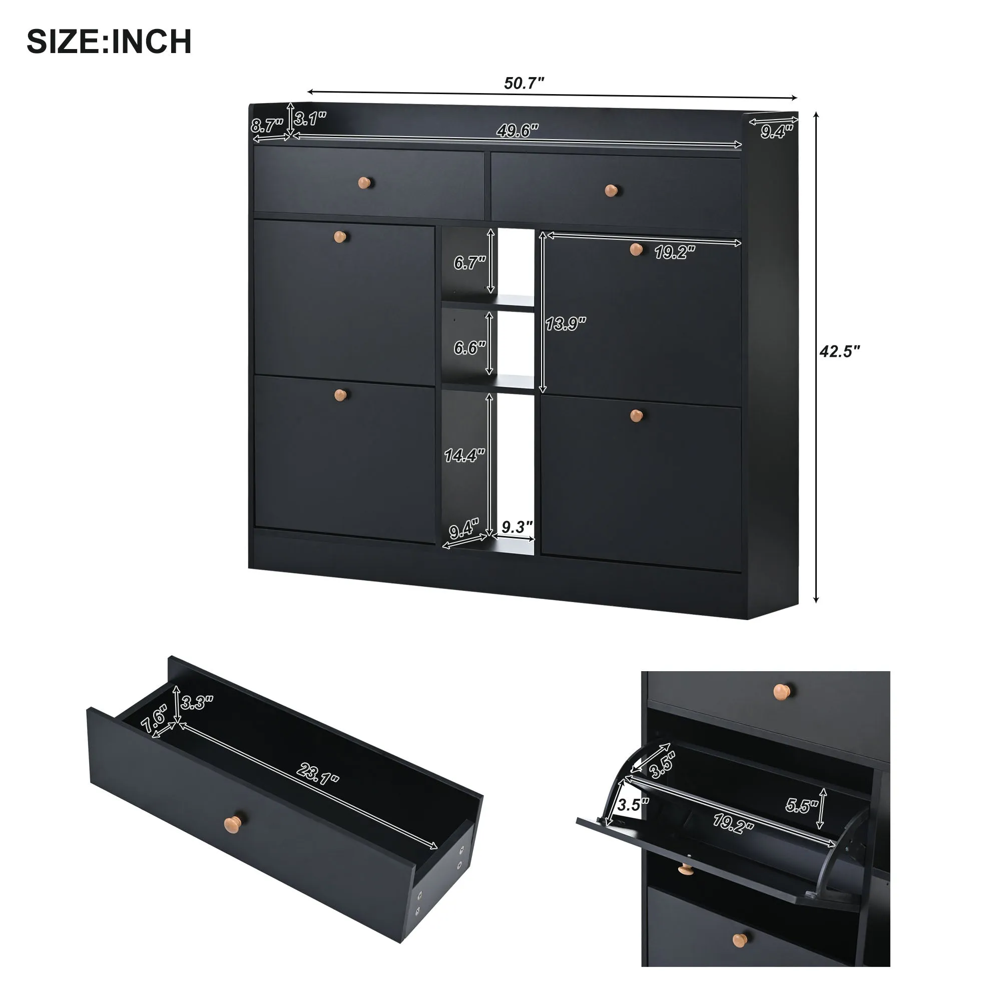 4-Drawer Shoe Cabinet with 2-Tier Storage - Holds 19 Pairs - Modern Entryway Organizer
