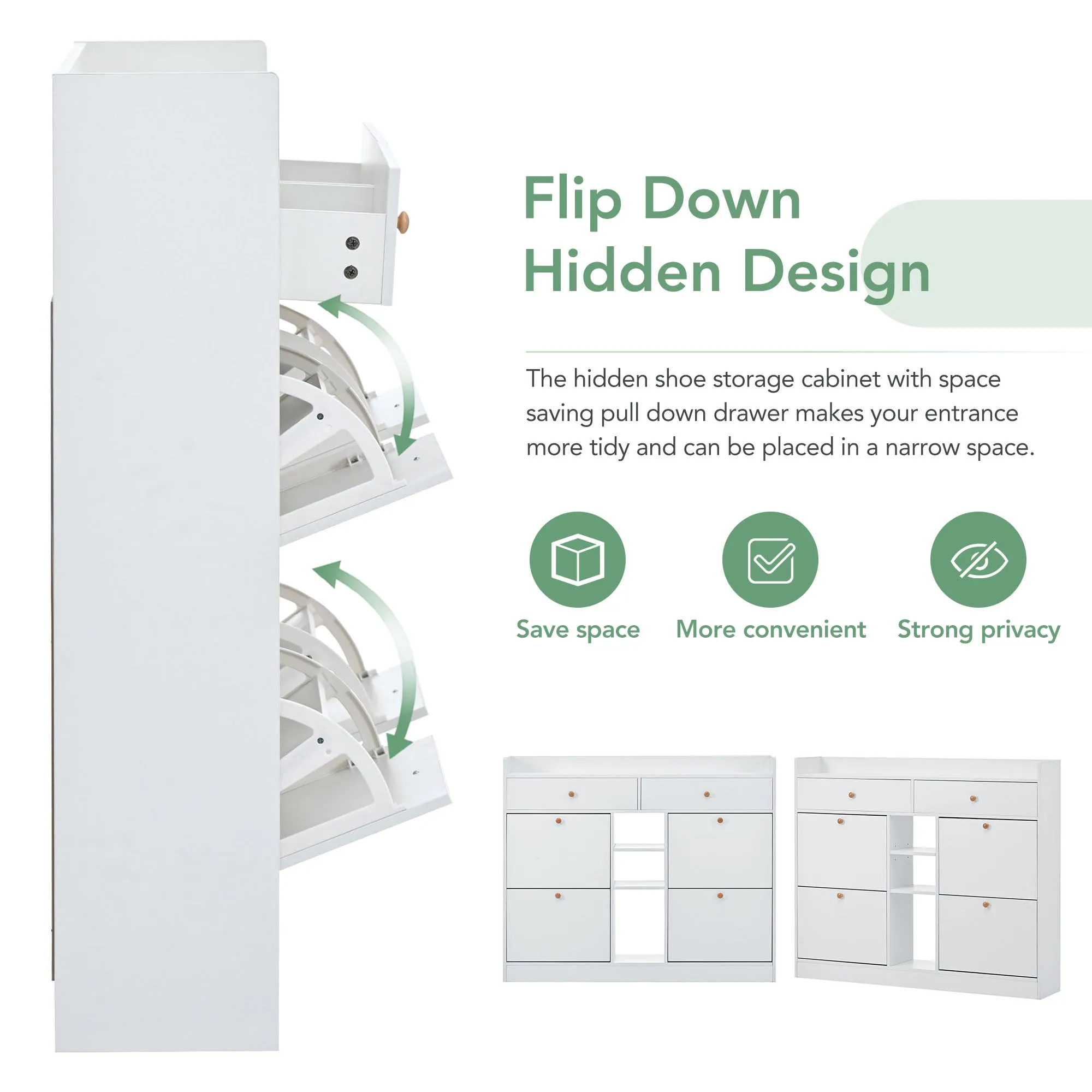 4-Drawer Shoe Cabinet with 2-Tier Storage - Holds 19 Pairs - Modern Entryway Organizer
