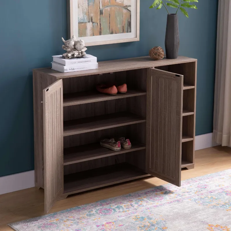 47" Contemporary Wood Shoe Cabinet in Dark Taupe Brown