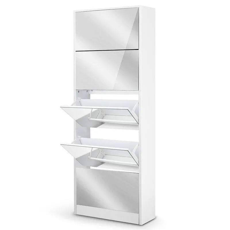 5 Drawer Mirrored Wooden Shoe Cabinet 63cm x 17cm x 170cm