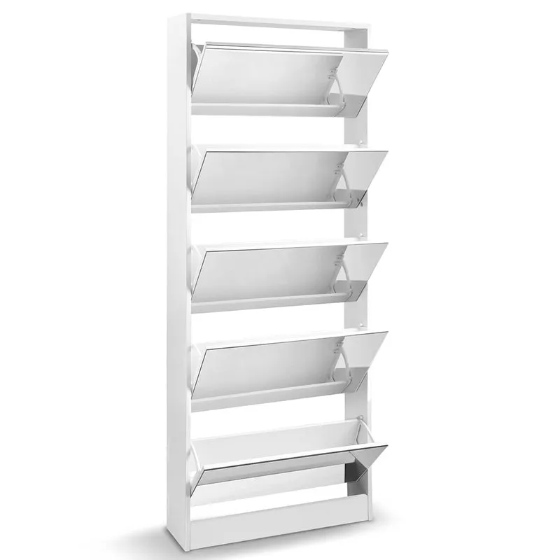 5 Drawer Mirrored Wooden Shoe Cabinet 63cm x 17cm x 170cm