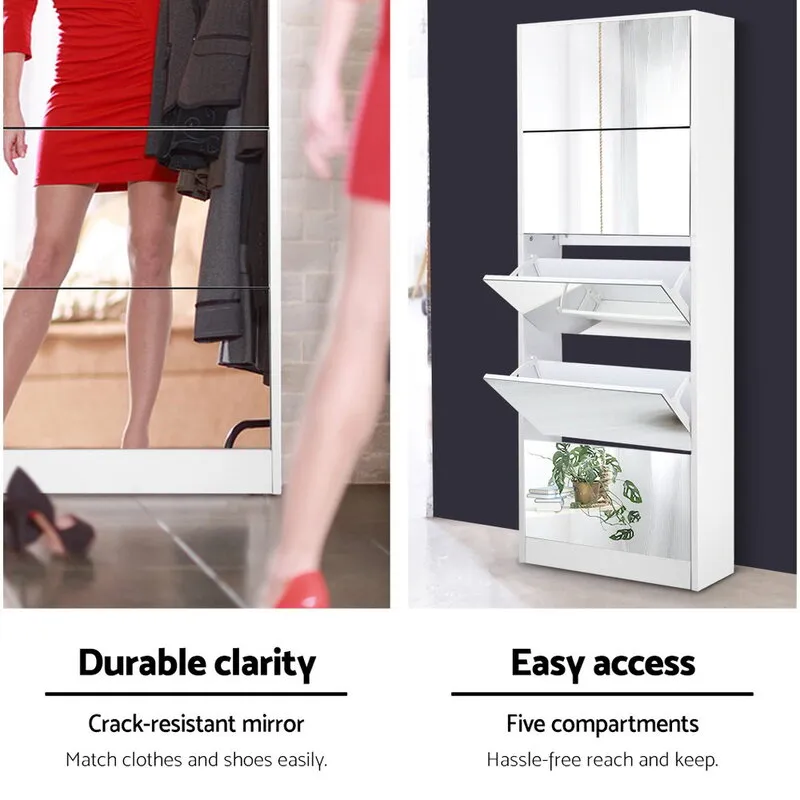 5 Drawer Mirrored Wooden Shoe Cabinet 63cm x 17cm x 170cm