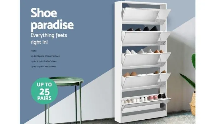 5 Drawer Mirrored Wooden Shoe Cabinet 63cm x 17cm x 170cm