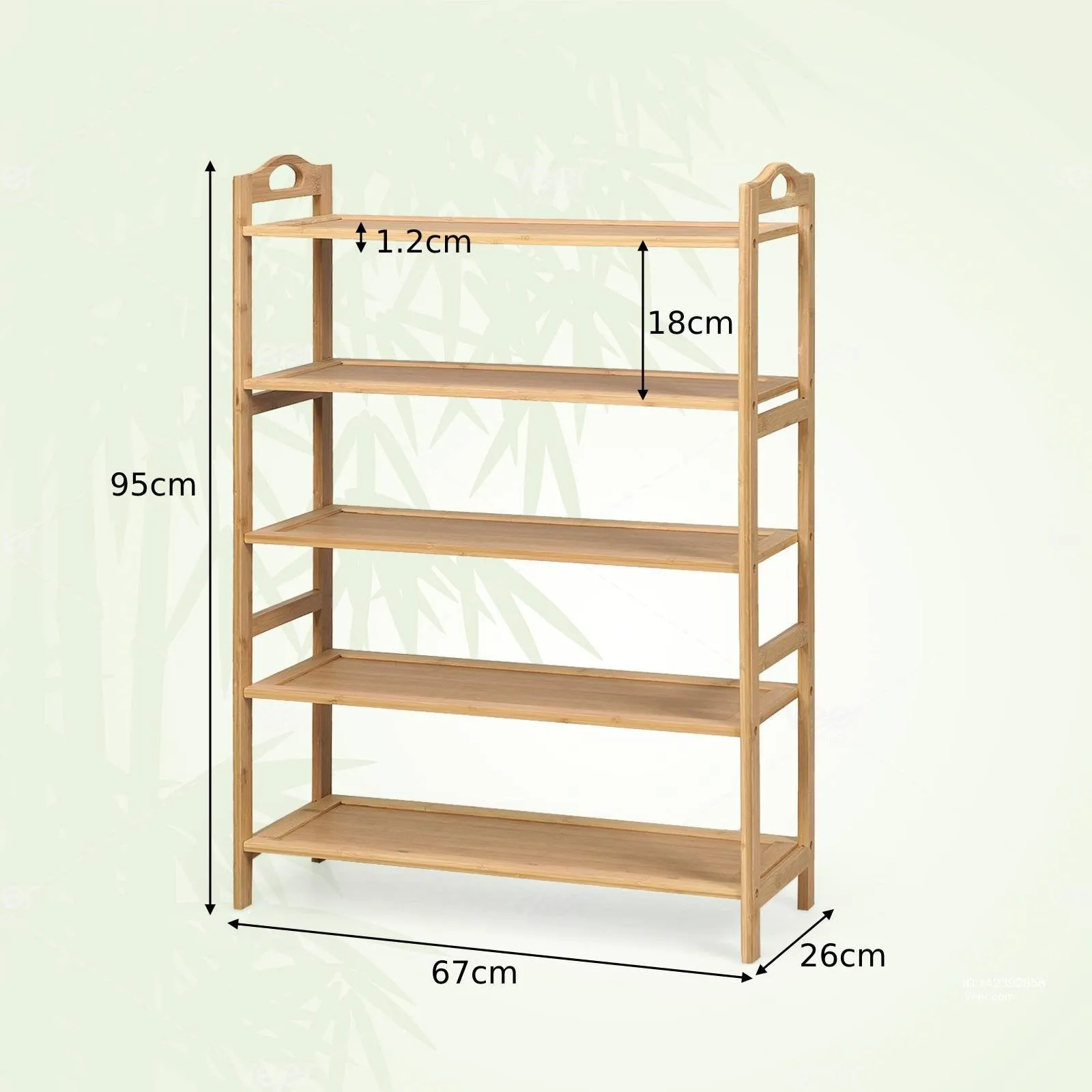 5-Tier Free Standing Bamboo Shoe Rack with Two Rounded Handles-Natural