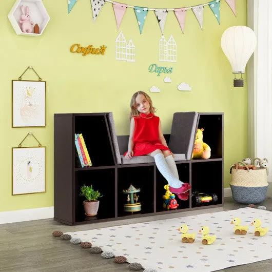6-Cubby Kid Storage Bookcase Cushioned Reading Nook-White