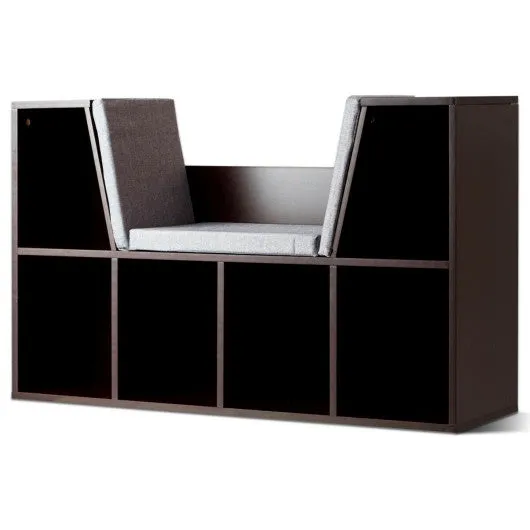 6-Cubby Kid Storage Bookcase Cushioned Reading Nook-White