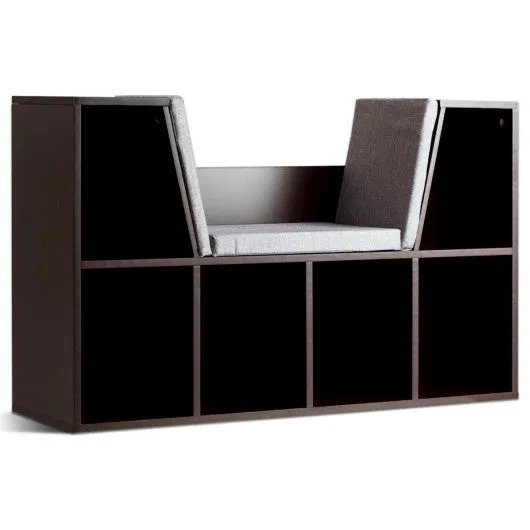 6-Cubby Kid Storage Bookcase Cushioned Reading Nook-White
