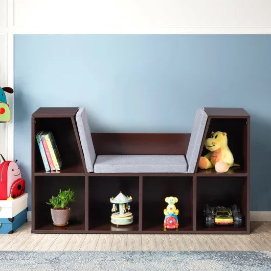 6-Cubby Kid Storage Bookcase Cushioned Reading Nook-White