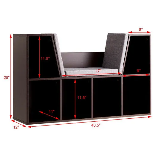 6-Cubby Kid Storage Bookcase Cushioned Reading Nook-White