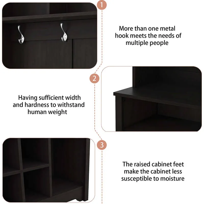 60 4-in-1 Modern Hallway Hall Tree with Storage Bench Cabinets Shelf and Multi-Functional Entryway Coat Rack - Black