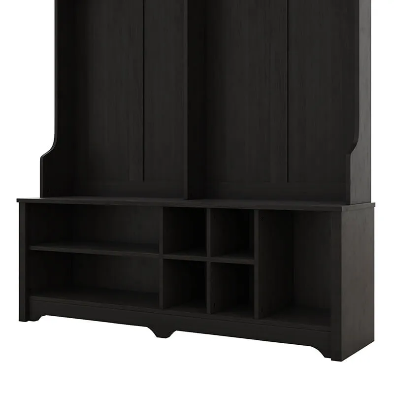 60 4-in-1 Modern Hallway Hall Tree with Storage Bench Cabinets Shelf and Multi-Functional Entryway Coat Rack - Black