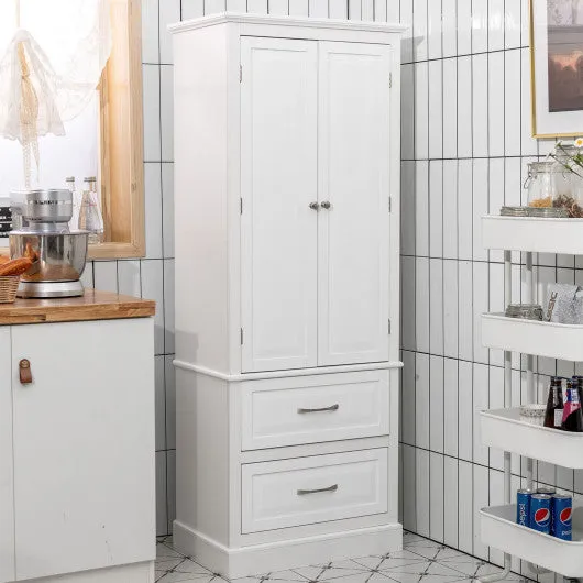 62 Inch Freestanding Bathroom Cabinet with Adjustable Shelves and 2 Drawers-White