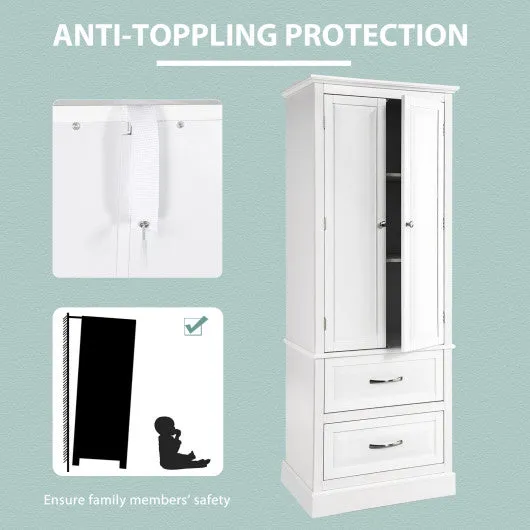 62 Inch Freestanding Bathroom Cabinet with Adjustable Shelves and 2 Drawers-White