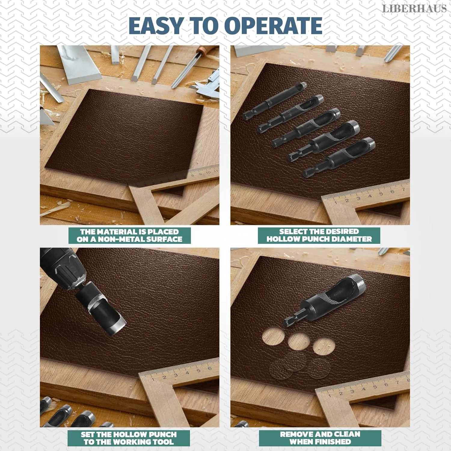 6Pcs Leather Hole Punch Tool - Hollow Punch Set Hex Shank Drill Bits Flexible Drill Bit Extension Hex Shank Drill Bit Set 3/16" 1/4" 5/16" 3/8" 7/16" 1/2" Non-Slip Fit Leather Hole Punches Set