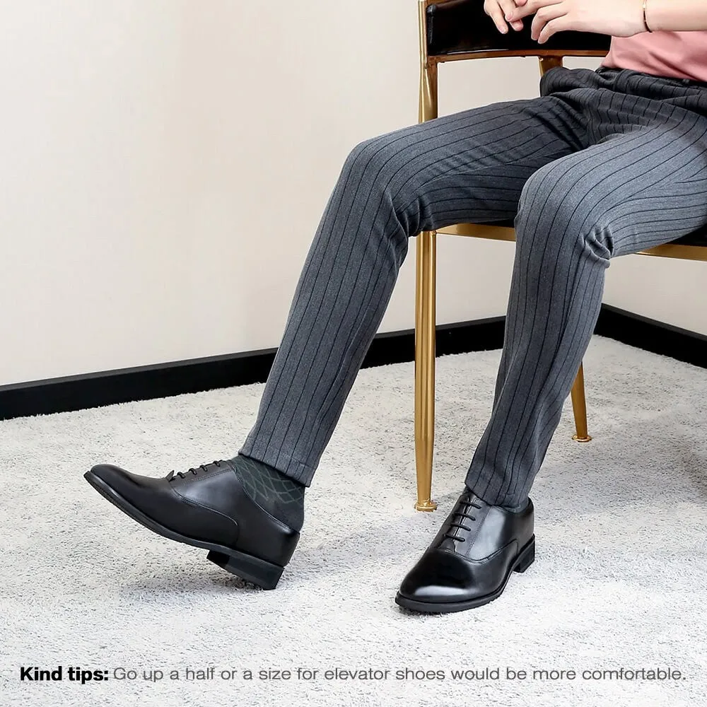 7 CM / 2.76 Inches CMR CHAMARIPA Height Increasing Slip On Shoes Elevator Shoes For Men Black Leather Dress Slippers