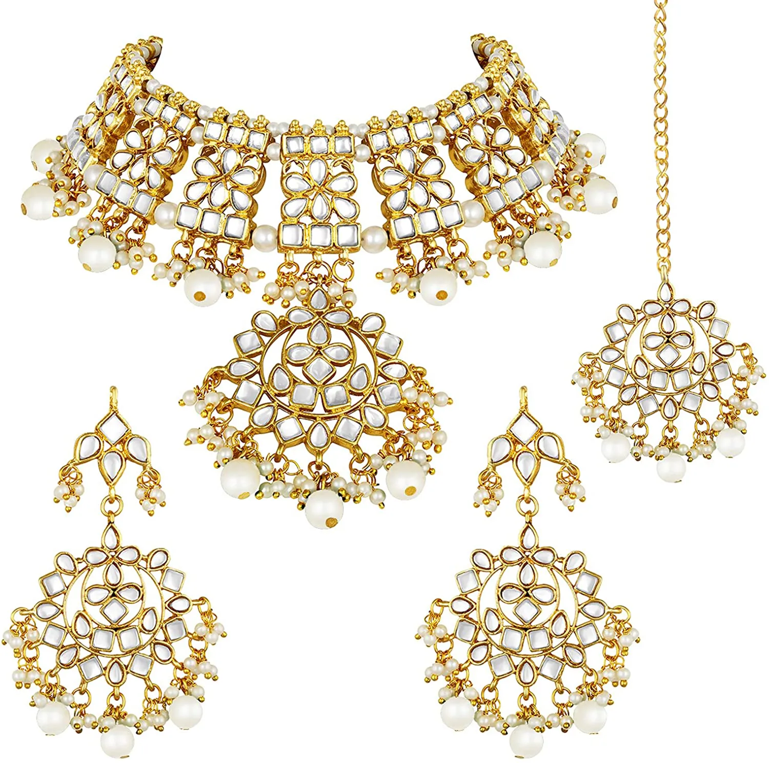 Aheli Elegant Indian Wedding Wear Faux Kundan Studded Choker Necklace with Maang Tikka Set Ethnic Fashion Jewelry for Women