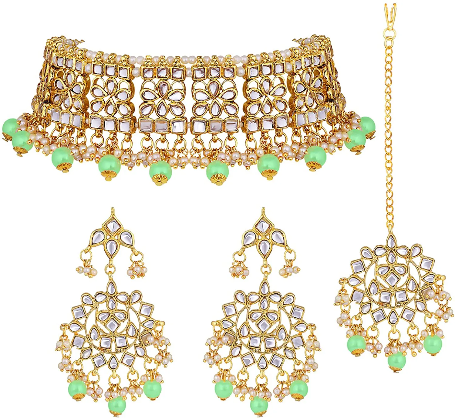 Aheli Elegant Indian Wedding Wear Faux Kundan Studded Choker Necklace with Maang Tikka Set Ethnic Fashion Jewelry for Women