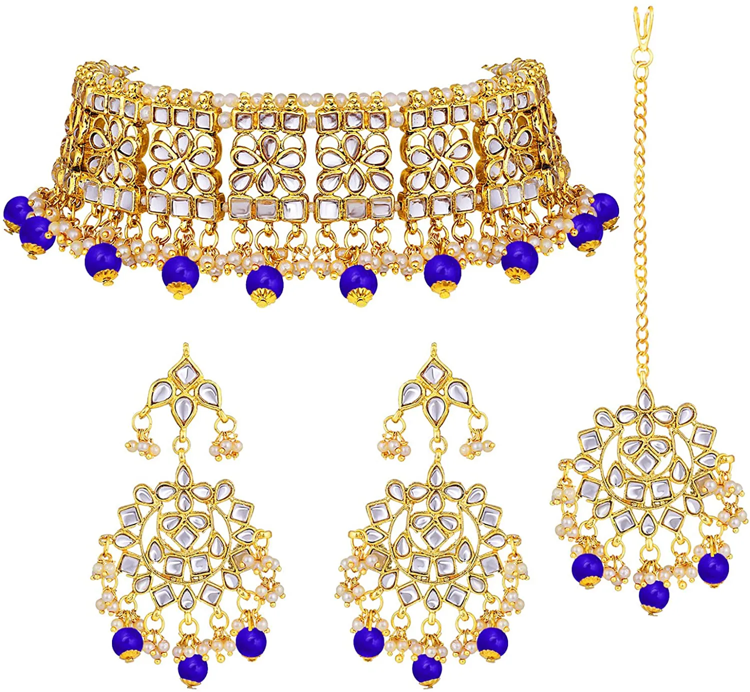 Aheli Elegant Indian Wedding Wear Faux Kundan Studded Choker Necklace with Maang Tikka Set Ethnic Fashion Jewelry for Women