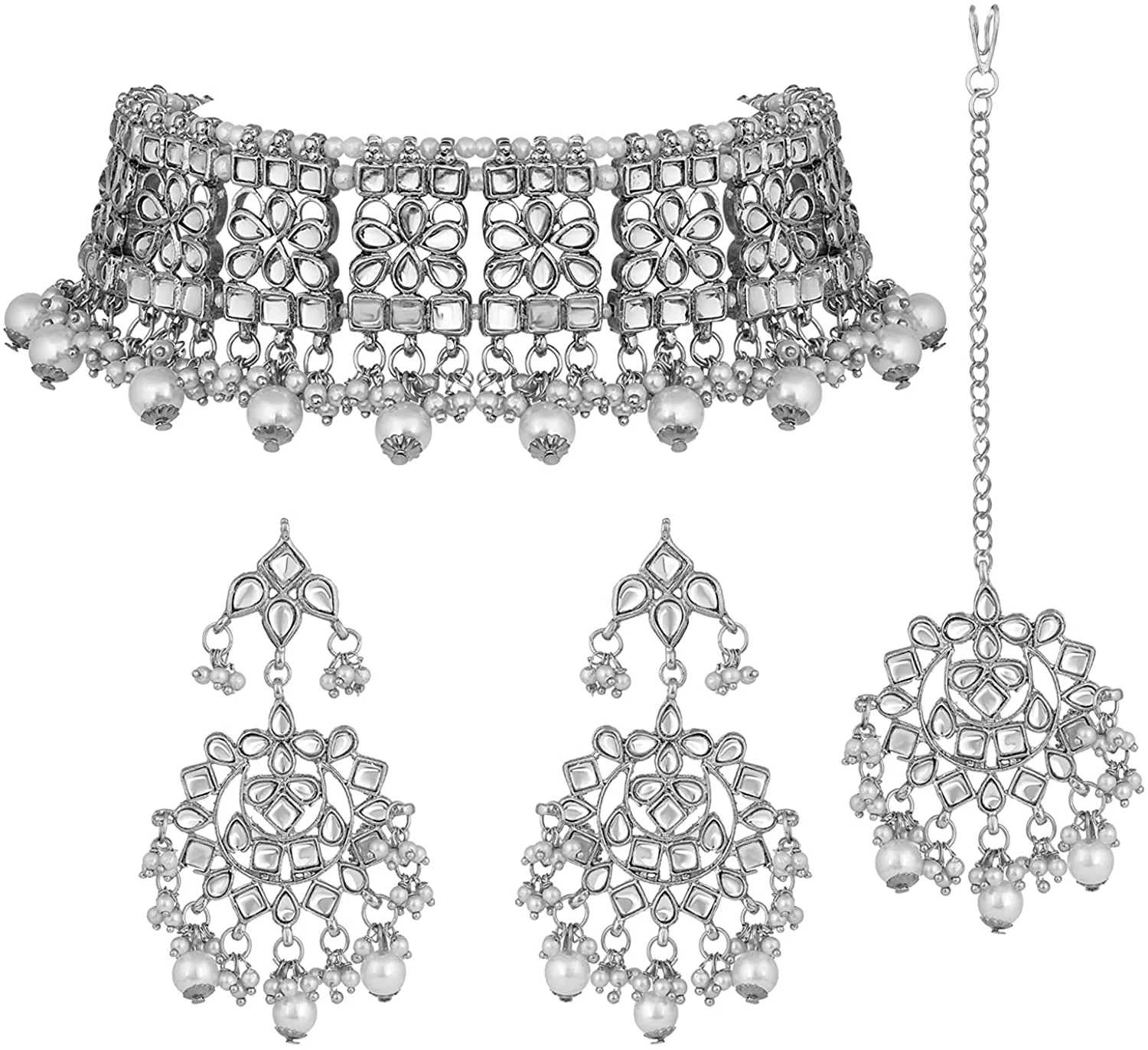 Aheli Elegant Indian Wedding Wear Faux Kundan Studded Choker Necklace with Maang Tikka Set Ethnic Fashion Jewelry for Women