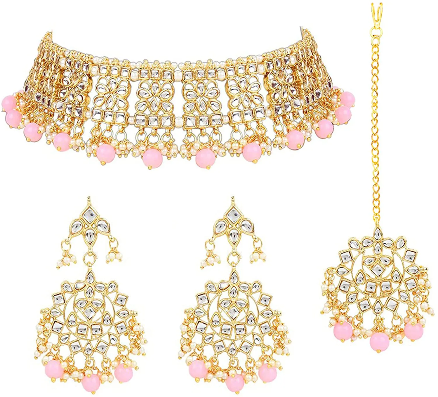 Aheli Elegant Indian Wedding Wear Faux Kundan Studded Choker Necklace with Maang Tikka Set Ethnic Fashion Jewelry for Women