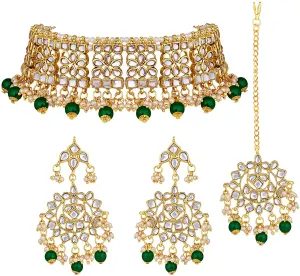 Aheli Elegant Indian Wedding Wear Faux Kundan Studded Choker Necklace with Maang Tikka Set Ethnic Fashion Jewelry for Women