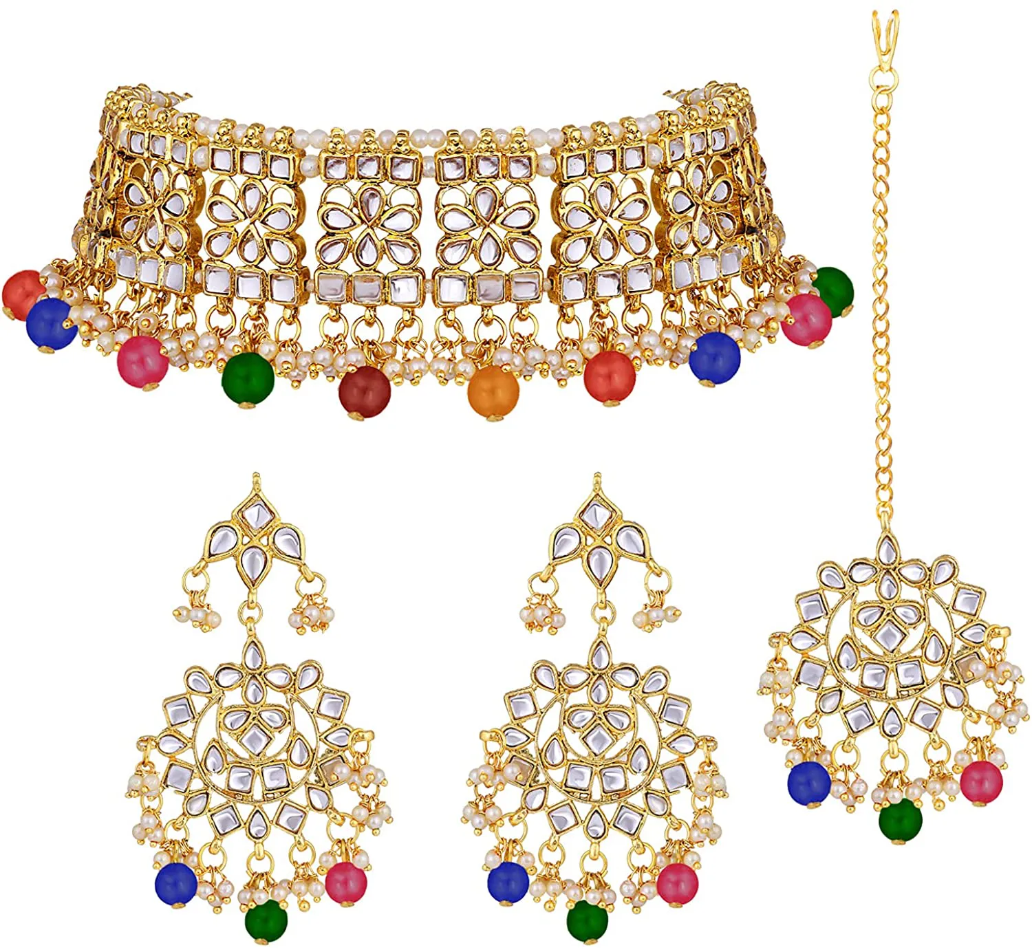 Aheli Elegant Indian Wedding Wear Faux Kundan Studded Choker Necklace with Maang Tikka Set Ethnic Fashion Jewelry for Women