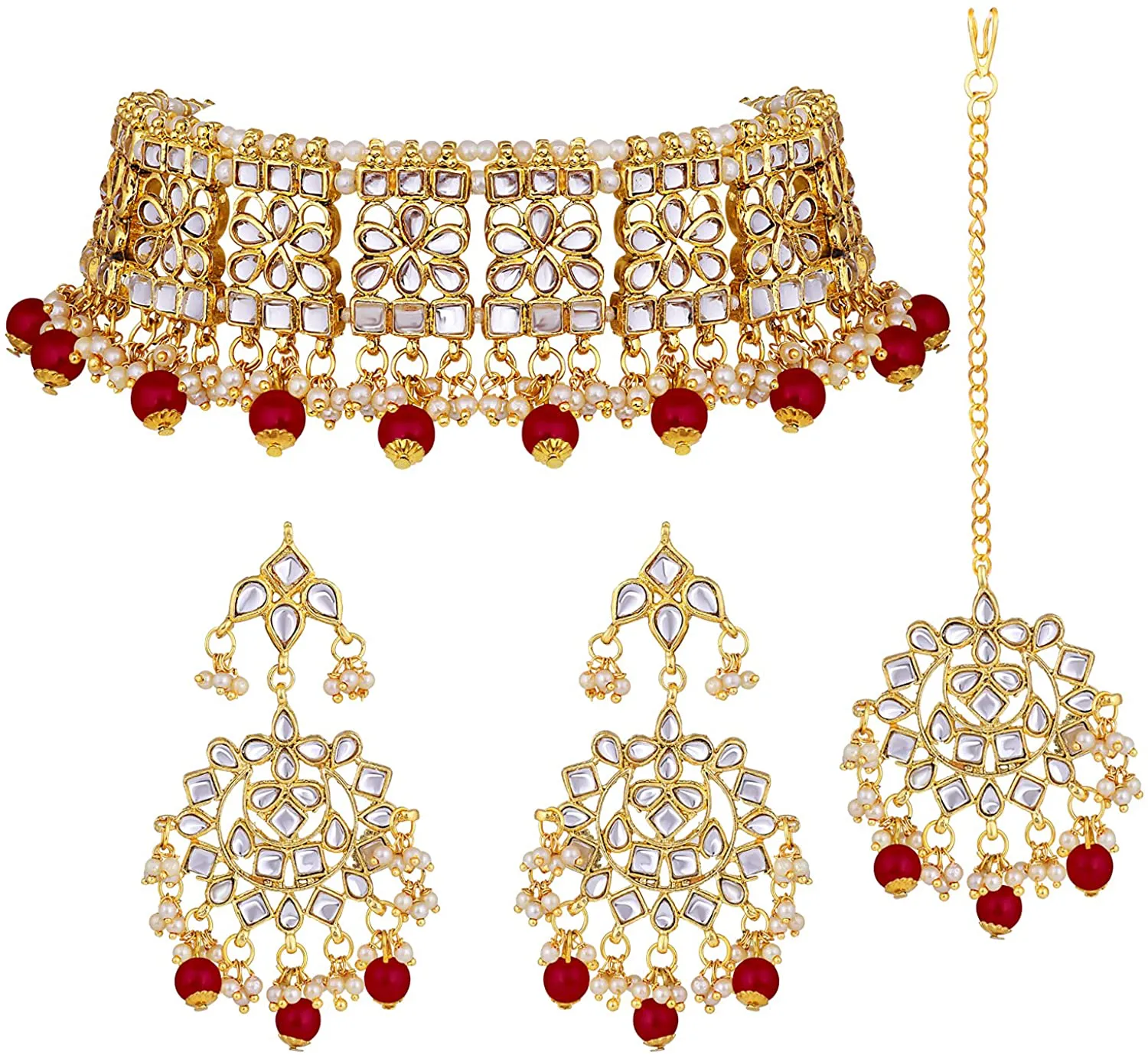 Aheli Elegant Indian Wedding Wear Faux Kundan Studded Choker Necklace with Maang Tikka Set Ethnic Fashion Jewelry for Women