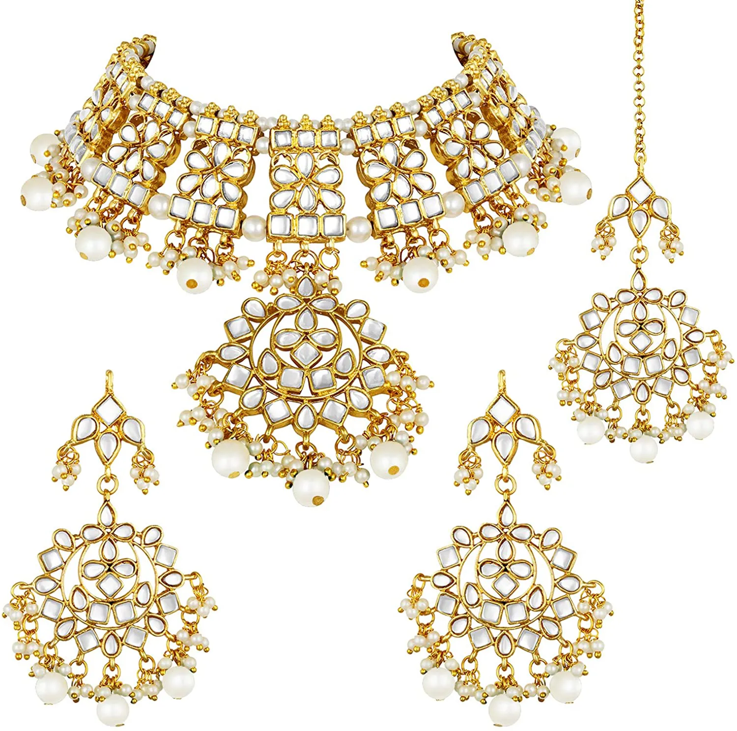 Aheli Elegant Indian Wedding Wear Faux Kundan Studded Choker Necklace with Maang Tikka Set Ethnic Fashion Jewelry for Women