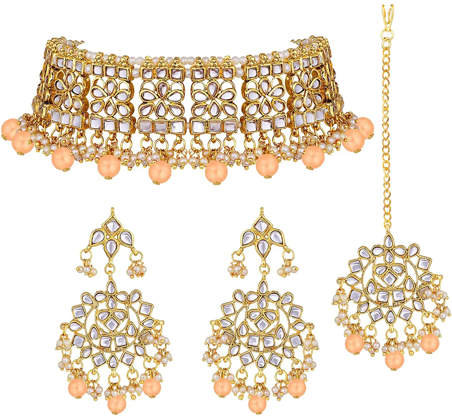 Aheli Elegant Indian Wedding Wear Faux Kundan Studded Choker Necklace with Maang Tikka Set Ethnic Fashion Jewelry for Women