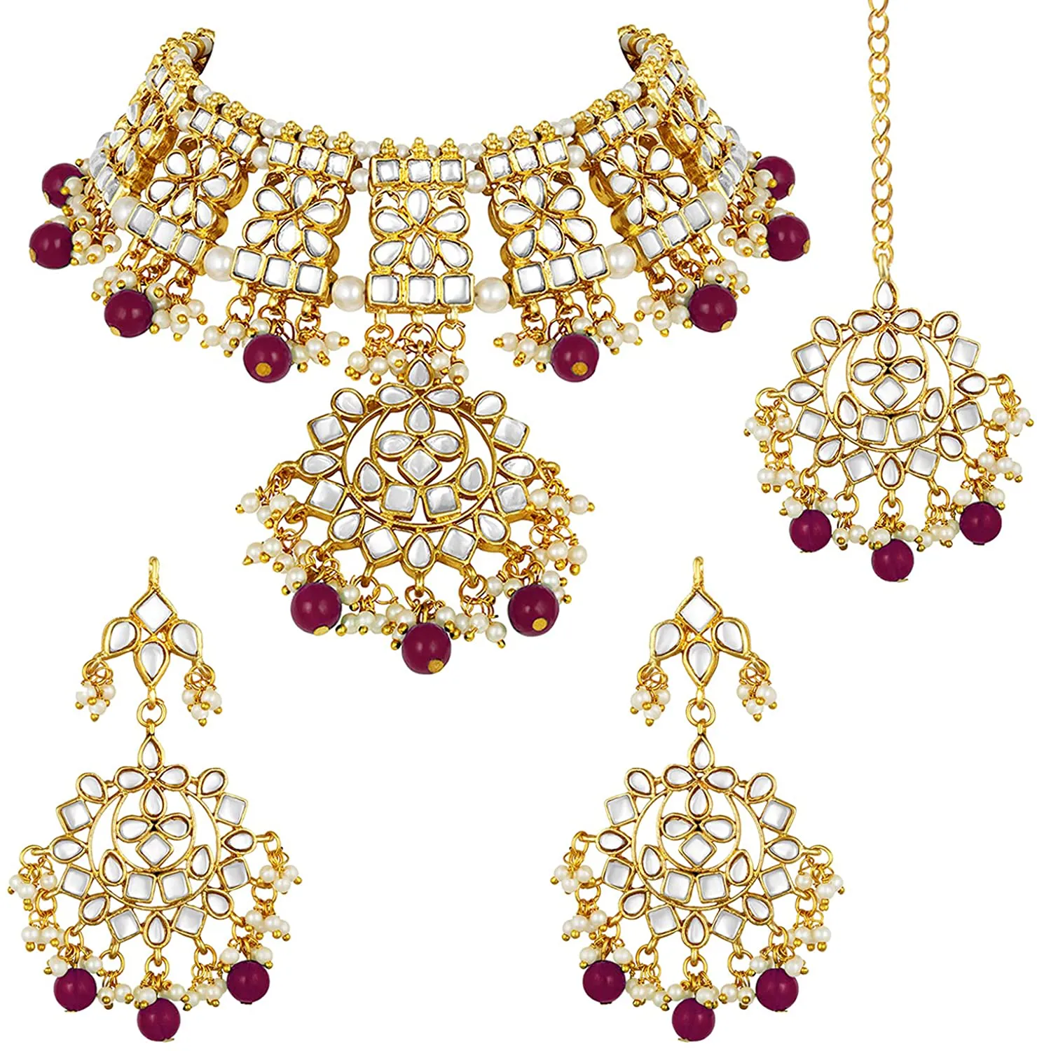 Aheli Elegant Indian Wedding Wear Faux Kundan Studded Choker Necklace with Maang Tikka Set Ethnic Fashion Jewelry for Women