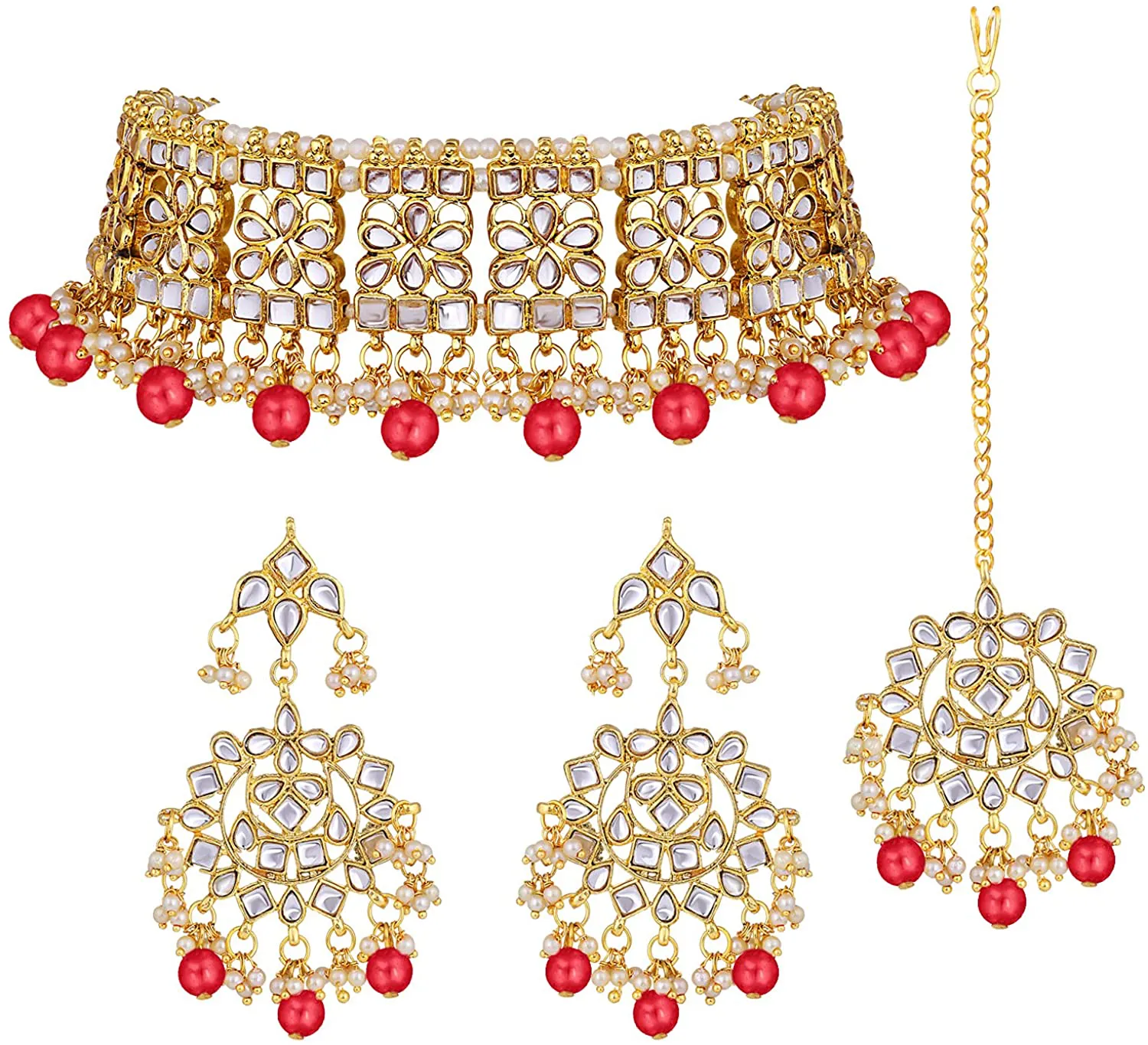 Aheli Elegant Indian Wedding Wear Faux Kundan Studded Choker Necklace with Maang Tikka Set Ethnic Fashion Jewelry for Women