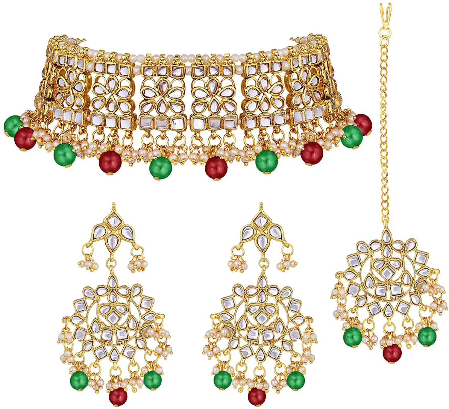 Aheli Elegant Indian Wedding Wear Faux Kundan Studded Choker Necklace with Maang Tikka Set Ethnic Fashion Jewelry for Women