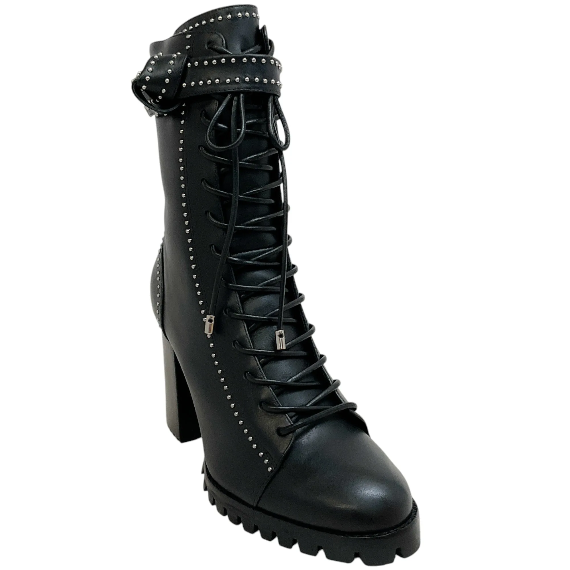 Alexandre Birman Black Studded Lace Up Evelyn Heeled Boots