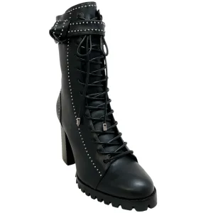 Alexandre Birman Black Studded Lace Up Evelyn Heeled Boots