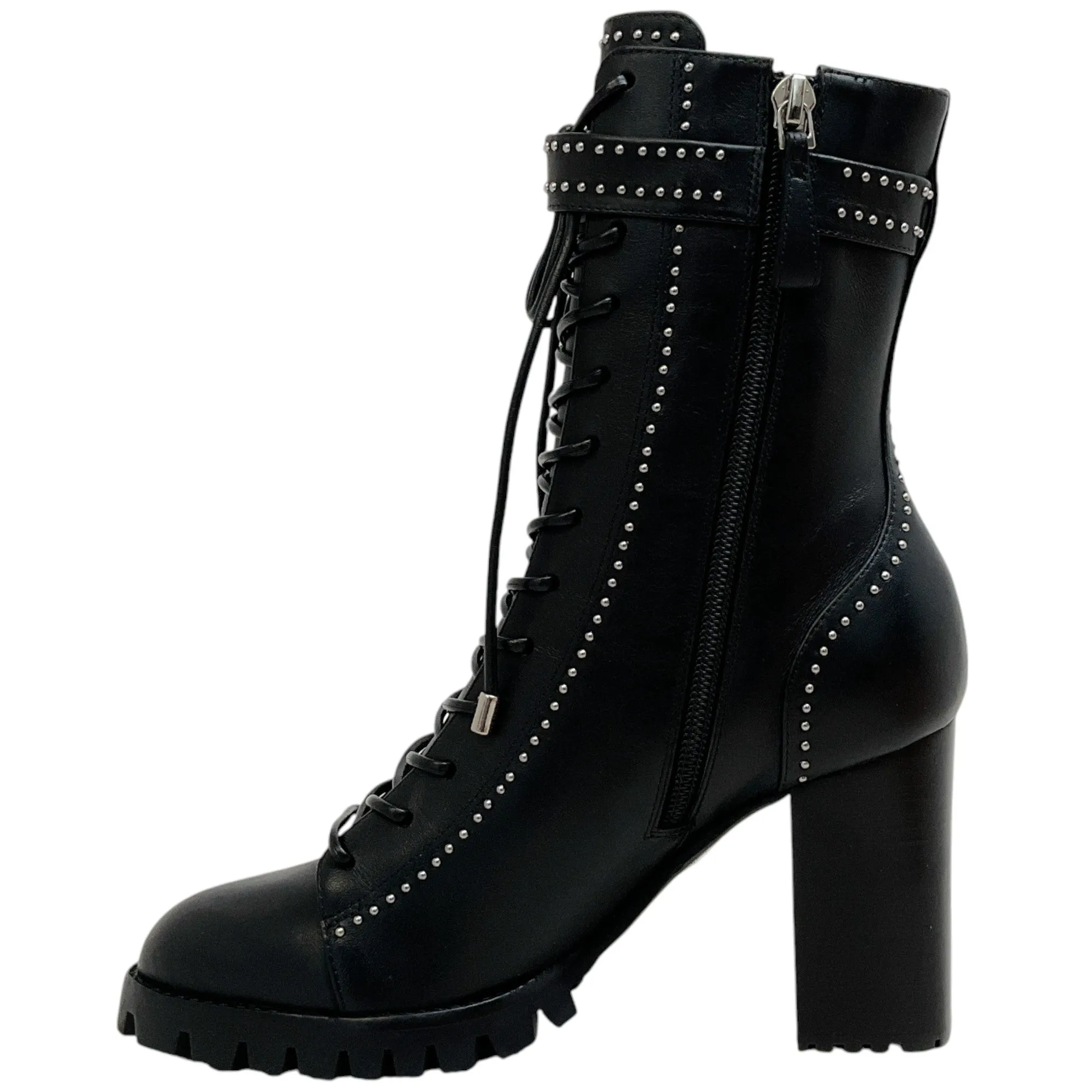 Alexandre Birman Black Studded Lace Up Evelyn Heeled Boots